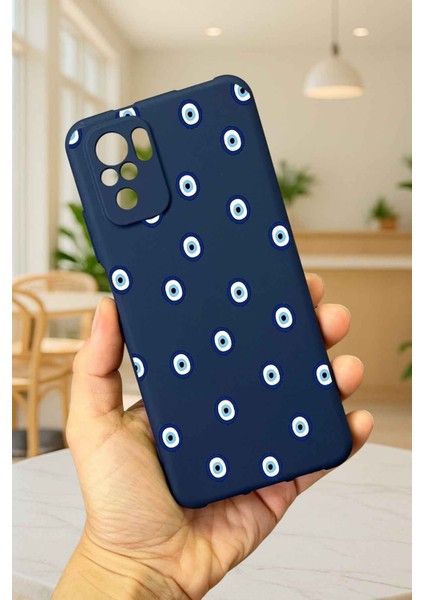 Redmi Note 10 ve 10S Uyumlu Nazar Boncuk Desenli Silikon Darbe Emici Klasik Korumalı Rubber Kılıf