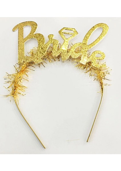 Altın Renk Bekarlığa Veda Italik Yazı Alyanslı Bride Taç