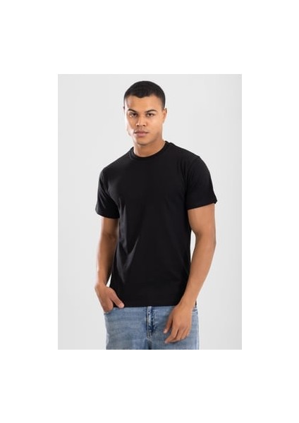 Erkek Sıfır Yaka Pamuklu Fanila Tişört Siyah