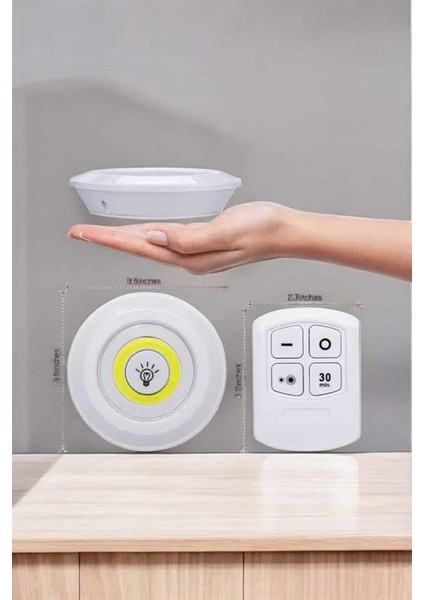 LED Lamba 3'lü Uzaktan Kumandalı Yapışkanlı Beyaz Işık - N919J735-M04919