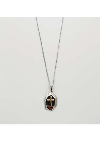 White Gold Plated Design Cross Kolye
