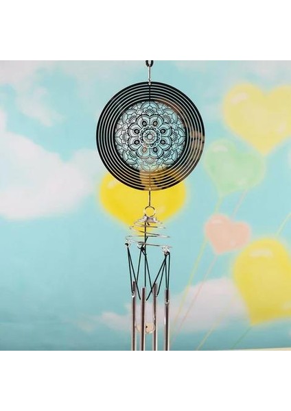 Feng Shui Mandala Temalı Rüzgar Çanı Dış Mekan Bahçe Balkon Süsü Yeni Ev & Arkadaş Hediyesi 60 Cm.