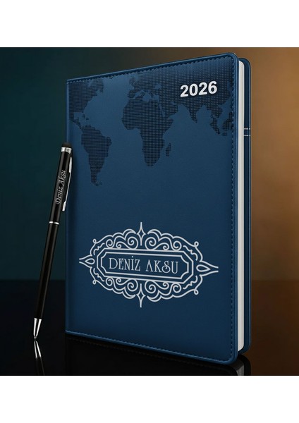 Kişiye Özel Isimli Termo Sert Kapak 2026 Lacivert Ajanda & Kalem -11, Öğretmenler Günü Hediyesi, Yeni Iş Hediyesi