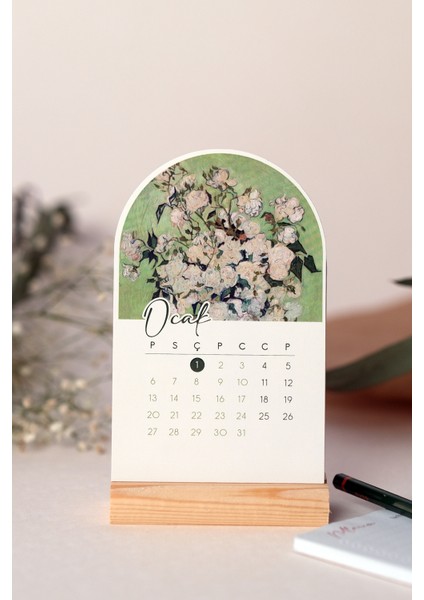 2026 Masa Takvimi - Vincent Van Gogh - Ahşap Ayaklı Stand