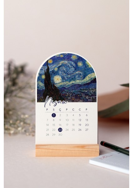 2026 Masa Takvimi - Vincent Van Gogh - Ahşap Ayaklı Stand fiyatları