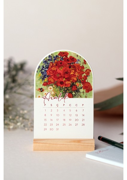 2026 Masa Takvimi - Vincent Van Gogh - Ahşap Ayaklı Stand modelleri