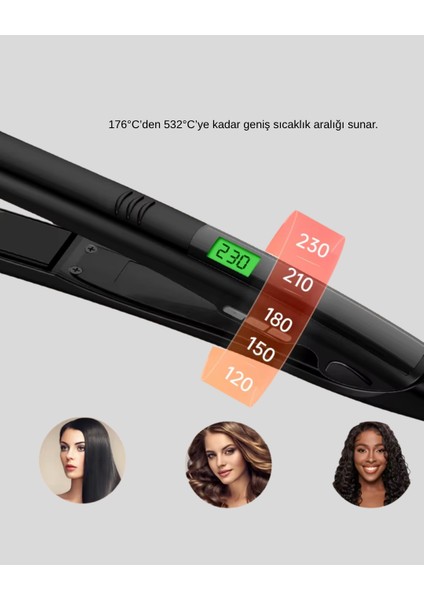 Isı Ayarlı Saç Düzleştirici Titanyum Seramik Plaka Dijital Ekran - M896K805-R10896 fırsatları