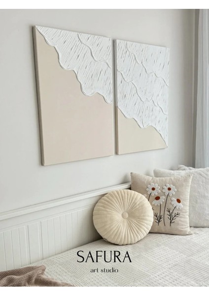 Dokulu Tablo – El Yapımı 3 Boyutlu Alçı Minimalist Dekor, Modern Iskandinav Duvar Sanatı (Dalga No:1 Krem)