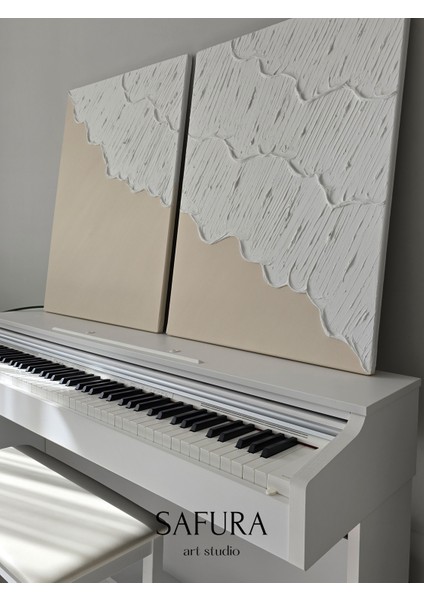 Dokulu Tablo – El Yapımı 3 Boyutlu Alçı Minimalist Dekor, Modern Iskandinav Duvar Sanatı (Dalga No:1 Krem)