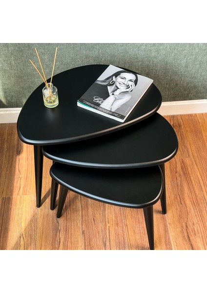 Ahşap Zigon Sehpa Takımı Ercol Style Boyalı, Oturma Odası Mobilya 3'lü Set