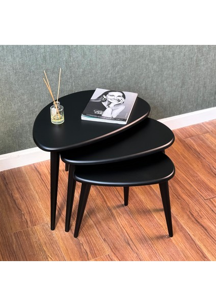 Ahşap Zigon Sehpa Takımı Ercol Style Boyalı, Oturma Odası Mobilya 3'lü Set modelleri