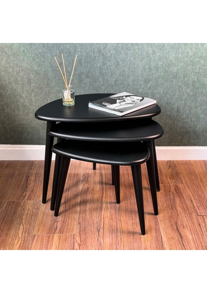 Ahşap Zigon Sehpa Takımı Ercol Style Boyalı, Oturma Odası Mobilya 3'lü Set indirimleri