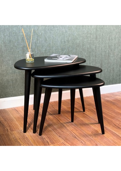 Ahşap Zigon Sehpa Takımı Ercol Style Boyalı, Oturma Odası Mobilya 3'lü Set