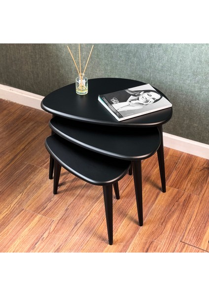 Ahşap Zigon Sehpa Takımı Ercol Style Boyalı, Oturma Odası Mobilya 3'lü Set