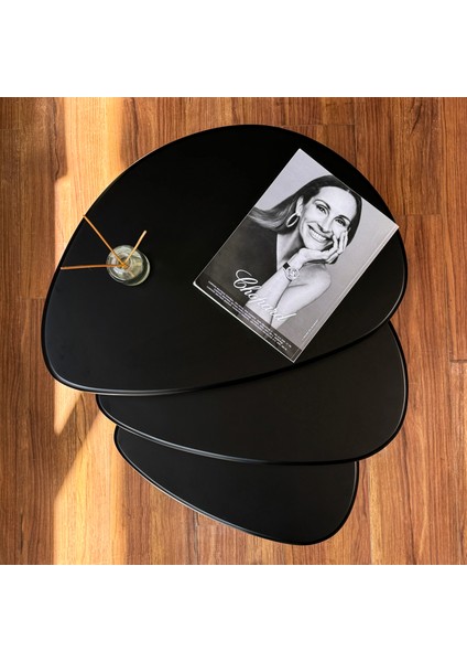 Ahşap Zigon Sehpa Takımı Ercol Style Boyalı, Oturma Odası Mobilya 3'lü Set