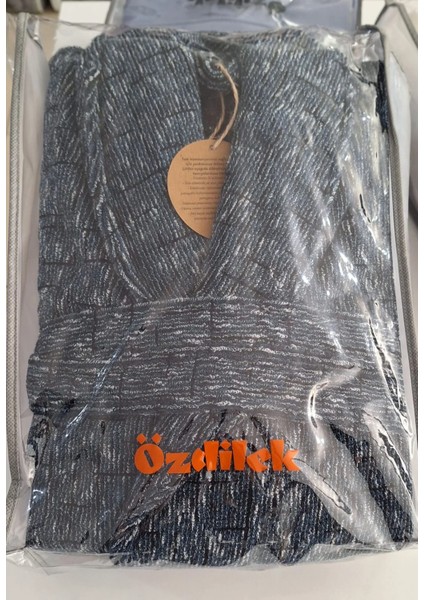 Seri Sonu Pvc Çantalı Tekli Bornoz %100 Pamuk Xl Beden Lacivert Çizgili