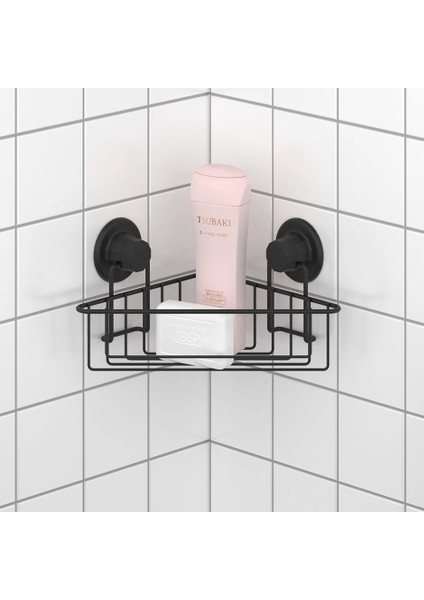 Vakumlu Banyo Duvar Rafı Şampuanlık Köşe Rafı Siyah S251