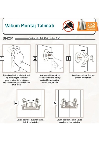 Vakumlu Banyo Duvar Rafı Şampuanlık Köşe Rafı Siyah S251 fırsatları
