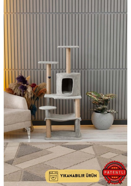 Çok Katlı Yıkanabilir Kedi Tırmalama ve Oyun Evi - Erciyes Gri