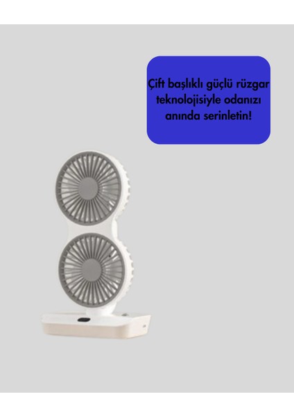 Ayarlanabilir Hızlı Çift Başlıklı Masaüstü Fan – Gece Lambalı Serinletici - M555R425-K53 modelleri