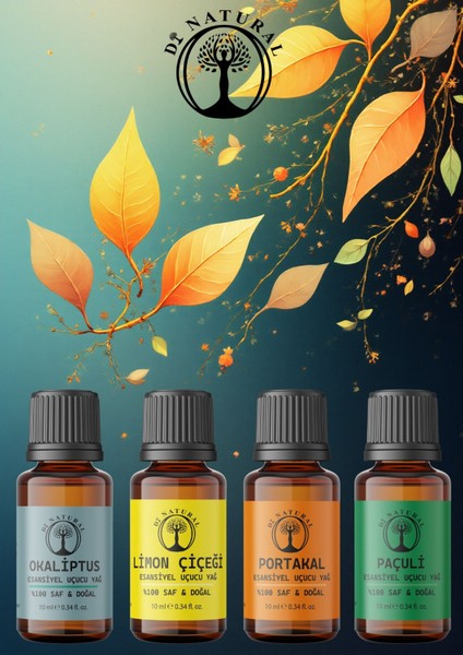 Ferah Set 4*10 ml Esansiyel Uçucu Yağ Aromaterapi Yağı Buhurdanlık Yağı Difüzör Esansı Ortam Oda Kokusu