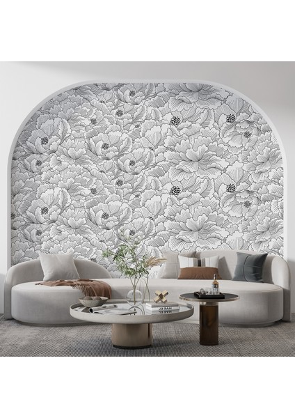 Eskiz Çiçek Motifliduvar Kağıdı -Isı ve Ses Yalıtımı Yırtılmaz modelleri