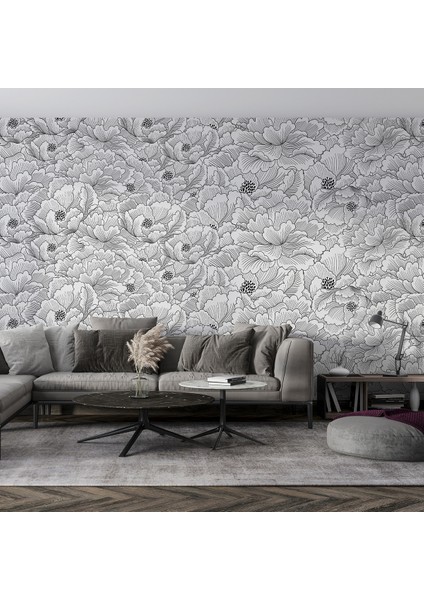 Eskiz Çiçek Motifliduvar Kağıdı -Isı ve Ses Yalıtımı Yırtılmaz fırsatları