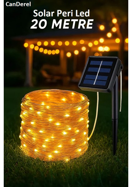 Güneş Enerjili 20 Metre Peri LED Işık 200 LED 8 Mod Dış Mekan Ağaç Balkon Solar Bahçe Aydınlatma