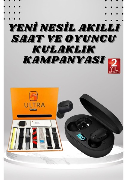 Dijital Göstergeli Kulaklık ve 7 Kordonlu Akıllı Saat Android ve Ios Uyumlu Uyk - M875K749-R31