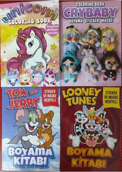 4 Adet Stickerli Boyama Kitabı (Unicorns/crybaby/tom ve Jerry/looney Tunes) AD30104