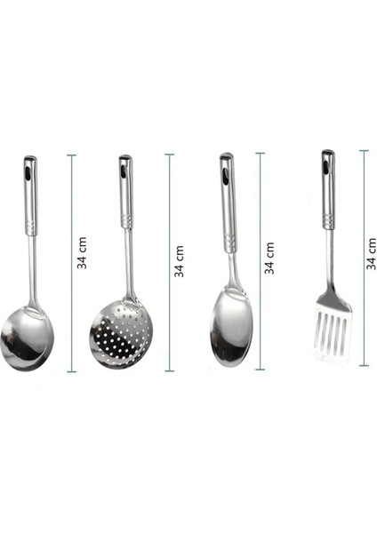 ® 4lü Çelik Kepçe,süzgeç,servis Kaşığı,spatula Mutfak Yemek Hazırlama Servis Seti indirimleri