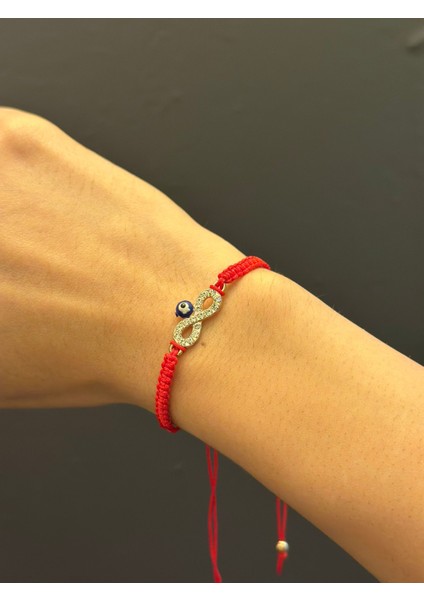 Zirkon Taş Işleme Sonsuzluk Kırmızı Makrome Ip Bileklik