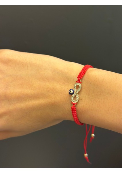 Zirkon Taş Işleme Sonsuzluk Kırmızı Makrome Ip Bileklik