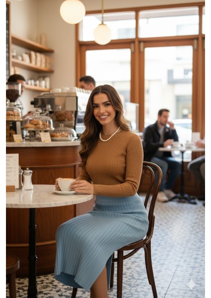 Kadın Kışlık Düz Renk Beli Lastikli Dar Kesim Likralı Pamuklu Dokuma Fitilli Triko Etek indirimleri