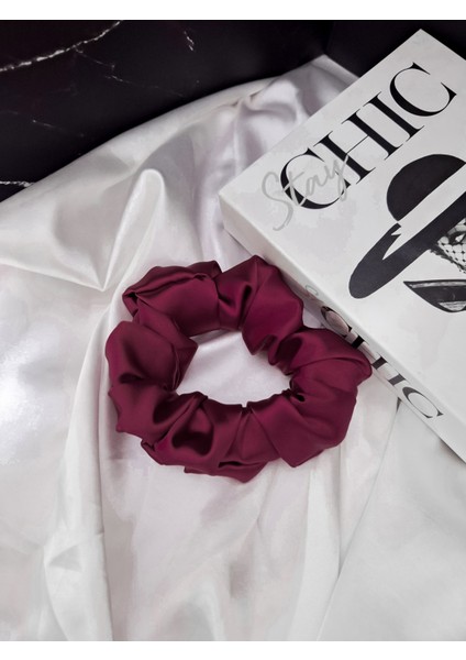 Çocuk Saten Toka - Asil Şarap – Tekli Lüks Lastik Model Scrunchie modelleri