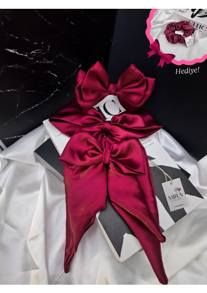 Kadın 3’lü Fiyonk Saç Tokası Seti + Scrunchie Hediyeli - Gecenin Kızı