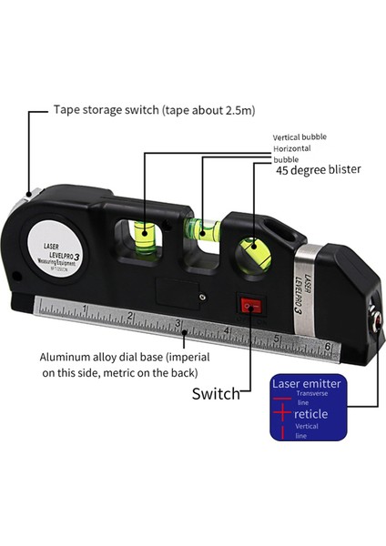 Çok Amaçlı Lazer Cetvel Lazer Çok Işlevli Lazer Seviyesi ve Ruh Seviyesi Metrik Yöneticiler Lazer Düz Çizgi Ufku (Yurt Dışından) modelleri