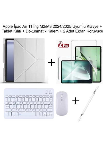 Yesnıce iPad Air 11 M2/m3 2024/2025 Uyumlu Standlı Kılıf ve Dokunmatik Kalem ve Klavye ve Mouse