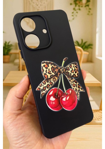 Realme Note 60 Uyumlu Kiraz Leopar Fiyonk Desenli Silikon Darbe Emici Rubber Kılıf modelleri
