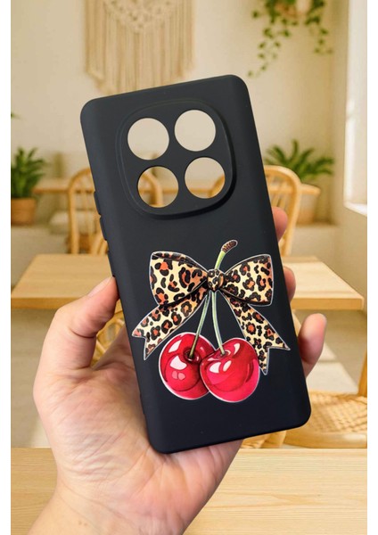 Xiaomi Redmi Note 14 Pro 4g Uyumlu Kiraz Leopar Fiyonk Desenli Silikon Darbe Emici Rubber Kılıf