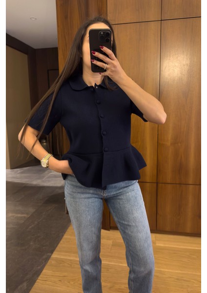 Pileli Tasarım Hırka- Lacivert