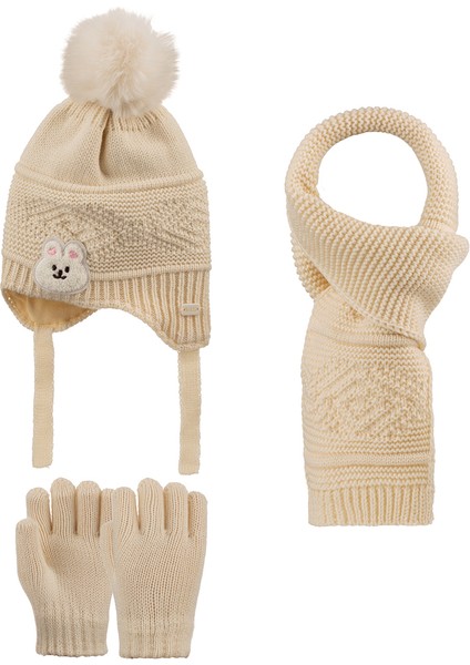 1-4 Yaş Kız Çocuk 3'lü Takım Atkı, Bere ve Eldiven Set