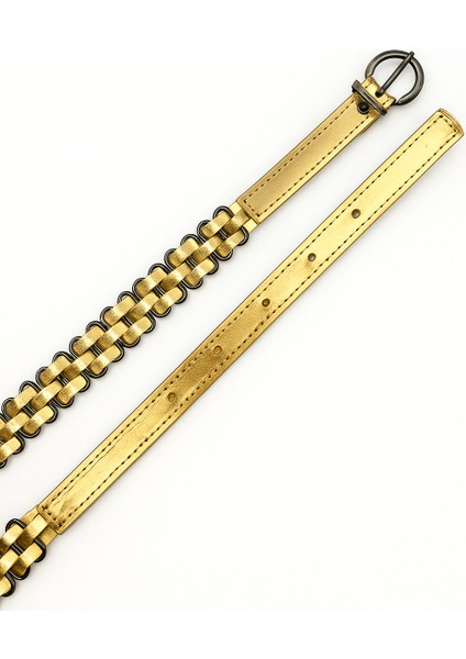 Kadın Suni Deri Zincir Örgü Detaylı Kemer – Metal Halkalı Şık ve Trend Model