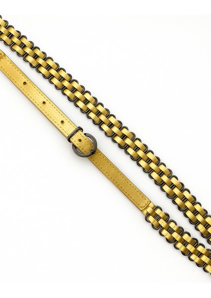 Kadın Suni Deri Zincir Örgü Detaylı Kemer – Metal Halkalı Şık ve Trend Model fiyatları