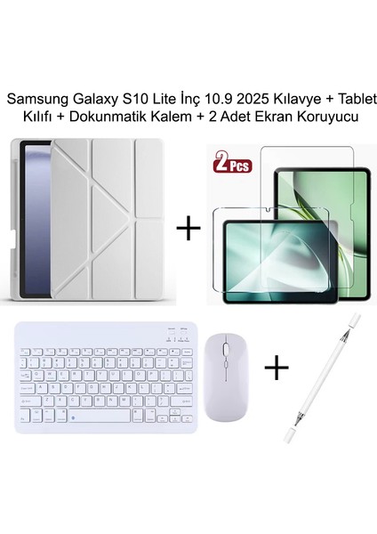 Yesnıce Samsung Galaxy S10 Lite 10.9 Inç Uyumlu Standlı Kılıf ve Dokunmatik Kalem ve Klavye ve Mouse