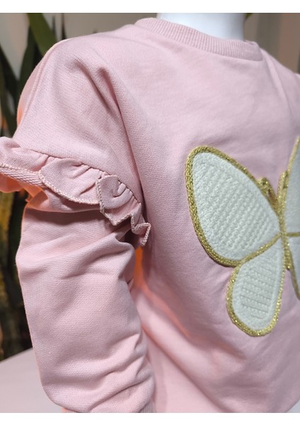 Kız Çocuk Alt Üst Takım Kolu Fırfırlı El Nakışı Kabartma Çiçek %100 Pamuk indirimleri