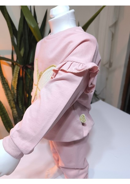 Kız Çocuk Alt Üst Takım Kolu Fırfırlı El Nakışı Kabartma Çiçek %100 Pamuk