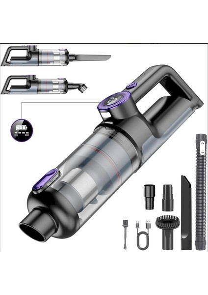 Turbo Digital 120W Ultra Emiş Araç Ev Araba Süpürgesi Çok Uzun Şarj Süresi Turbo Çift Motor