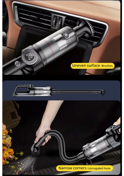 Turbo Digital 120W Ultra Emiş Araç Ev Araba Süpürgesi Çok Uzun Şarj Süresi Turbo Çift Motor modelleri