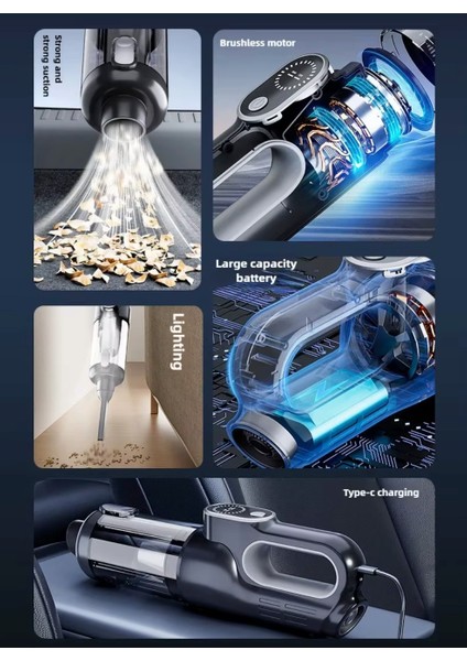 Turbo Digital 120W Ultra Emiş Araç Ev Araba Süpürgesi Çok Uzun Şarj Süresi Turbo Çift Motor indirimleri